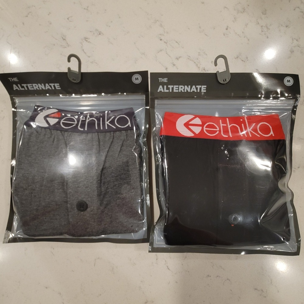 New Sealed 2 Pack Ethika The Alternate Fit Boxer Briefs Mens Medium Black Gray